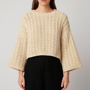 OAK + FORT Chunky Knit Cropped Sweater One Size OS Cream Ivory